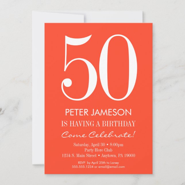 Orange White Modern Adult Birthday Invitations (Front)