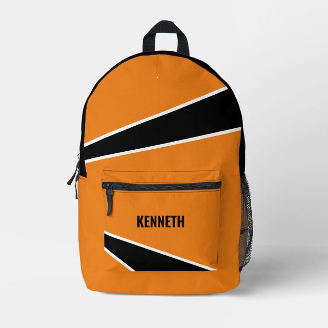 Orange White Modern Minimalist Style Printed Backpack (Front)