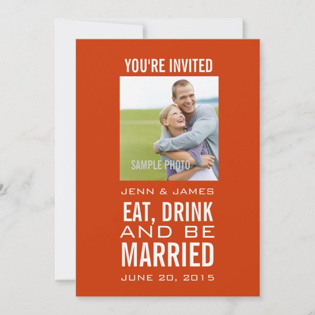 Orange White Modern Photo Wedding Invitations (Front)