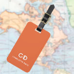 Orange white monogram initials luggage tag<br><div class="desc">A trendy orange coloured background. Personalise and add your monogram letters and full name on the front. Your contact information on the back.</div>