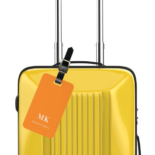 Orange white monogram initials luggage tag