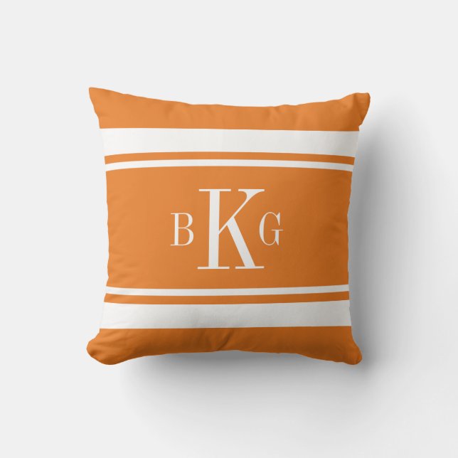 Orange White Nautical Stripes Custom Monogram Cushion (Front)