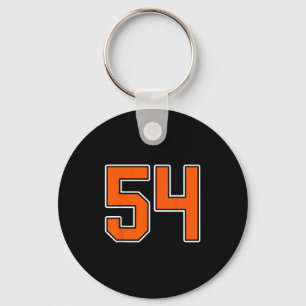 Orange White Number 54 Jersey Player Uniform #54 Key Ring