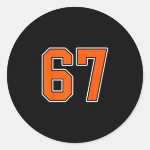 Orange White Number 67 Jersey Player Uniform #67  Classic Round Sticker