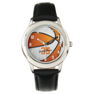 orange white personalised basketball watch
