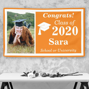 Orange White Photo Class of 2020 Graduation Banner