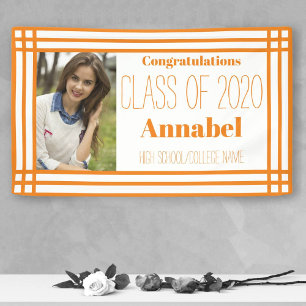 Orange White Photo Geometric Graduation Party Banner