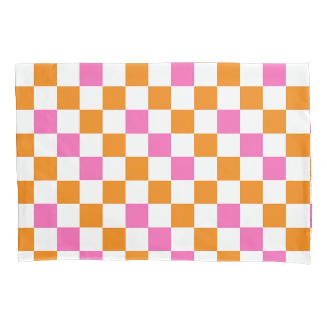 Orange White Pink Checkered Pattern Design  Pillowcase (Front)