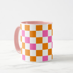 Orange White Pink Chequered Pattern Design  Mug