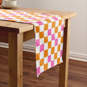 Orange White Pink Chequered Pattern Design Short Table Runner
