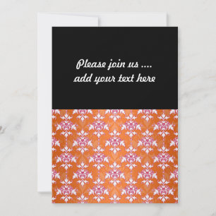 Orange White Pink Damask Pattern Invitation