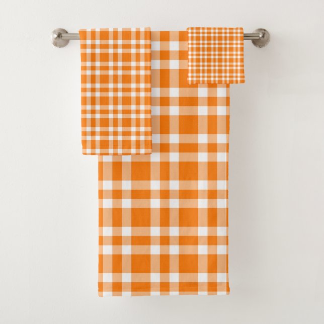 Orange White Plaid Pattern Bath Towel Set (Insitu)