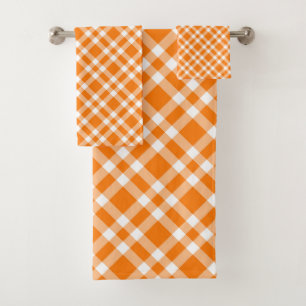 Orange White Plaid Pattern Bath Towel Set