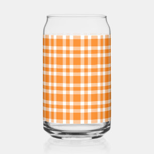Orange White Plaid Pattern Can Glass