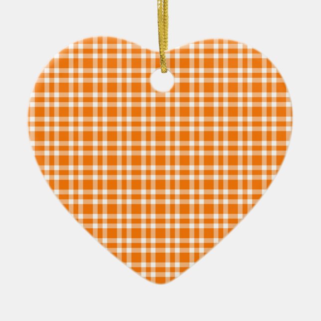 Orange White Plaid Pattern Ceramic Ornament (Front)