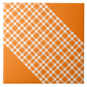 Orange White Plaid Pattern Ceramic Tile