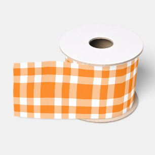 Orange White Plaid Pattern Grosgrain Ribbon