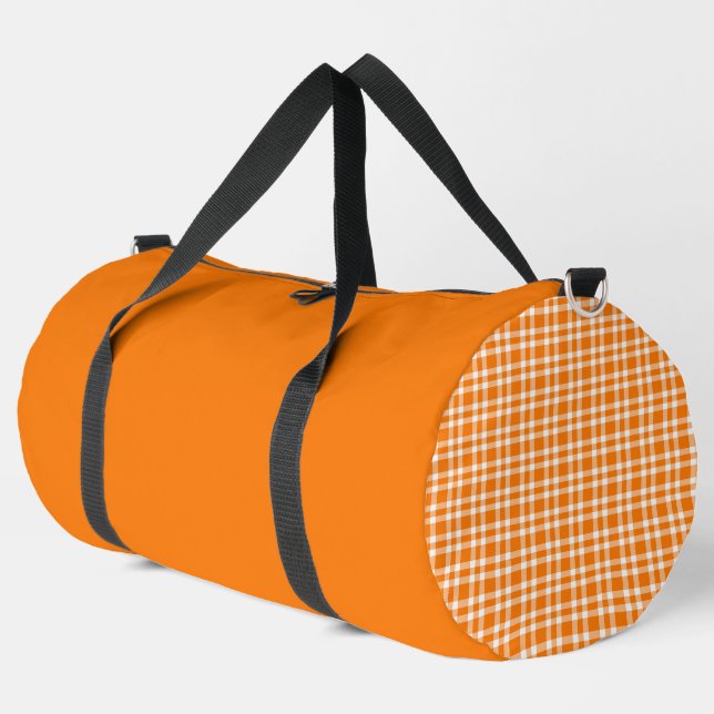 Orange White Plaid Pattern Large Duffle Bag (Left Corner)