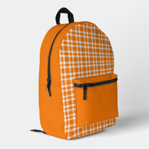 Orange White Plaid Pattern Printed Backpack