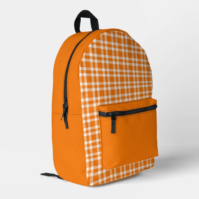 Orange White Plaid Pattern Printed Backpack (Back Corner Left)