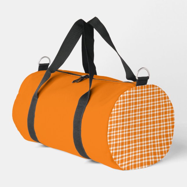 Orange White Plaid Pattern Small Duffle Bag (Left Corner)
