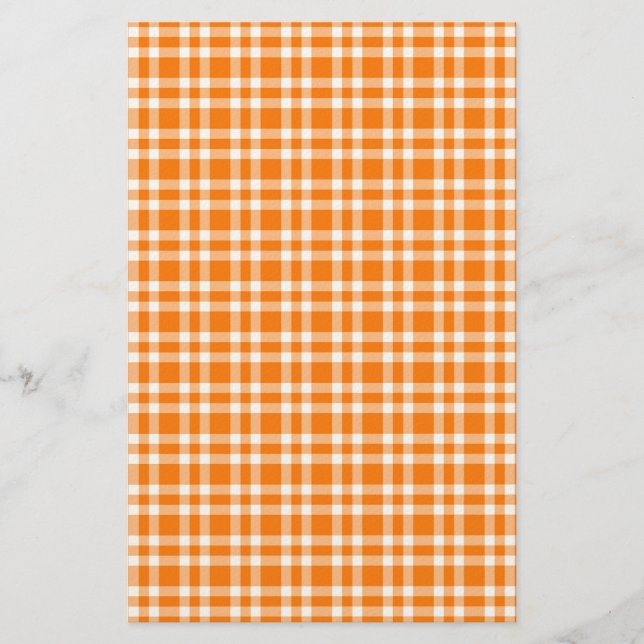 Orange White Plaid Pattern Stationery (Front)