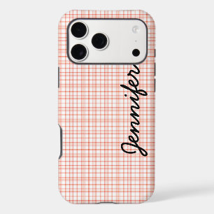 Orange & White Plaid Personalised Name Minimalist