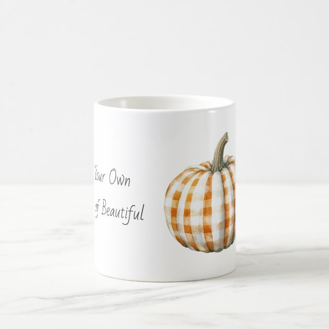 Orange White Plaid Stripes Pumpkin Coffee Mug (Center)