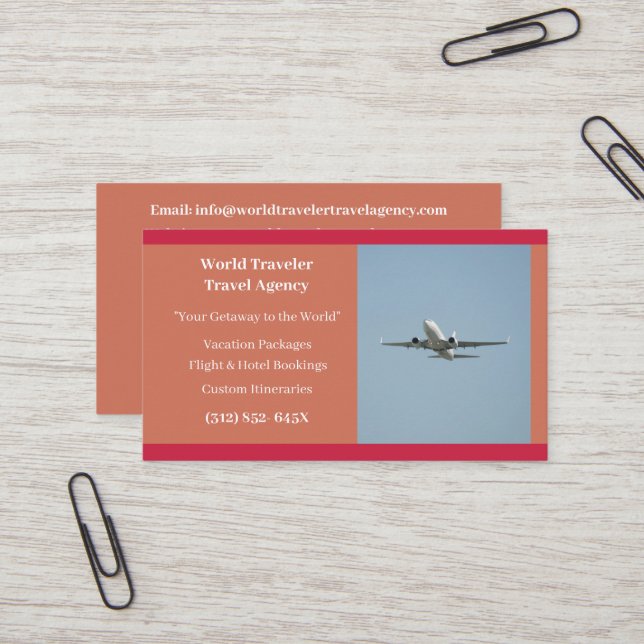 Orange White Plane Agent Aeroplane Travel Agency  Business Card (Front/Back In Situ)