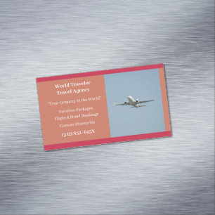 Orange White Plane Agent Aeroplane Travel Agency Magnetic Business Card