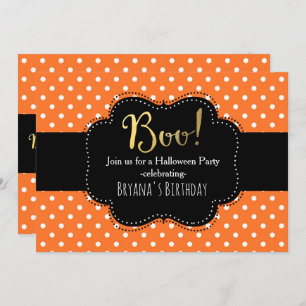 Orange & White Polka Dot Halloween Invitations