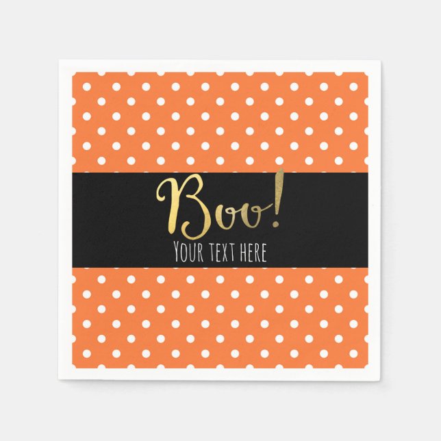 Orange & White Polka Dot Halloween Party Napkin (Front)