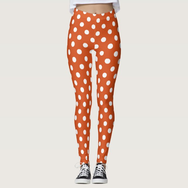 Orange White Polka Dot Leggings (Front)
