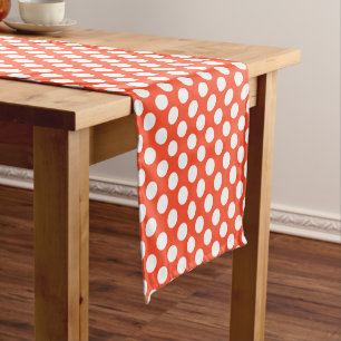 Orange white polka dot pattern short table runner