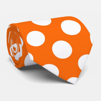 Orange white polka dot pattern tie
