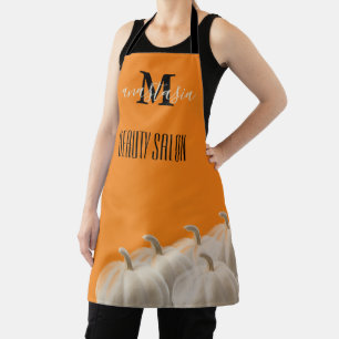 Orange White Pumpkin Beauty Salon Monogram Apron