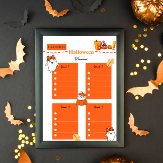 Orange white pumpkin Colourful Halloween Planner Poster