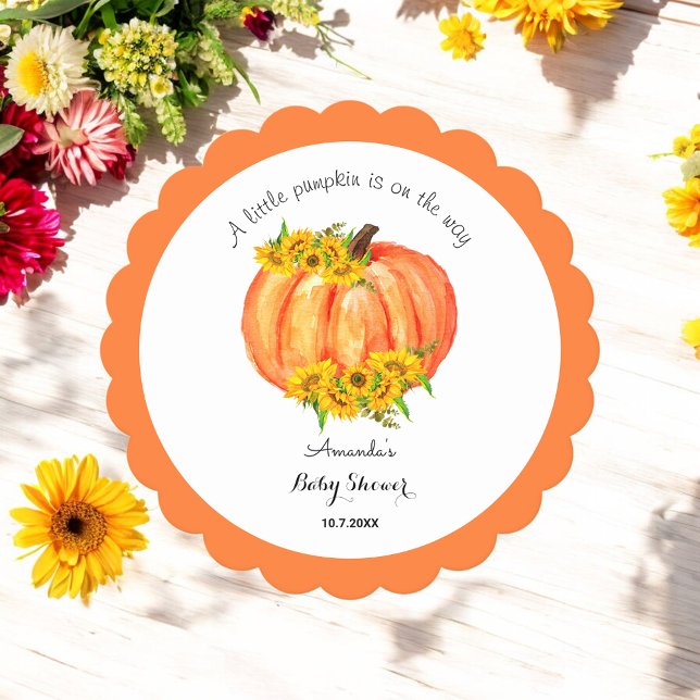 Orange White Pumpkin Fall Baby Shower  Paper Coaster (Creator Uploaded)