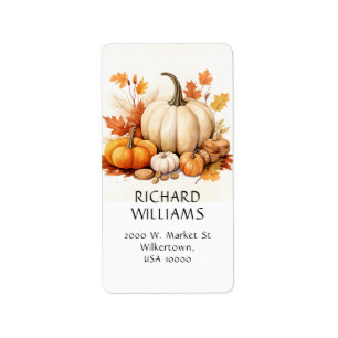 Orange & White Pumpkin Fall Theme Address Label
