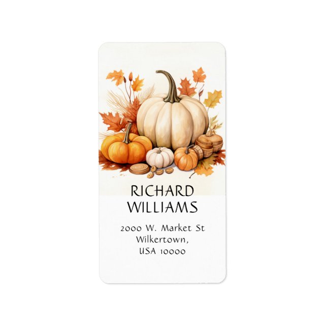 Orange & White Pumpkin Fall Theme Address Label (Front)