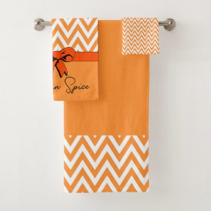 Orange & White Pumpkin Spice Faux Bow Personalised Bath Towel Set