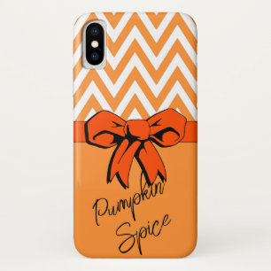 Orange & White Pumpkin Spice Faux Bow Personalised iPhone X Case