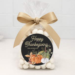 Orange White Pumpkins Black Happy Thanksgiving  Classic Round Sticker