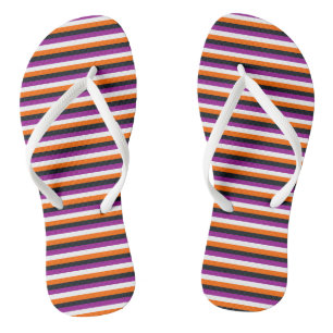 Orange, White, Purple and Black Vintage Stripes Thongs