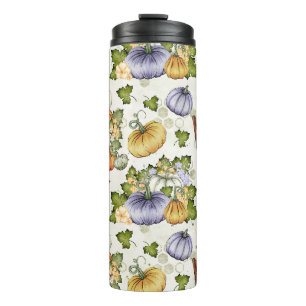 ORANGE WHITE PURPLE AUTUMN PUMPKINS THERMAL TUMBLER