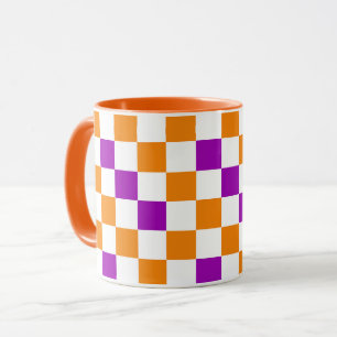 Orange White Purple Checkered Pattern Design  Mug