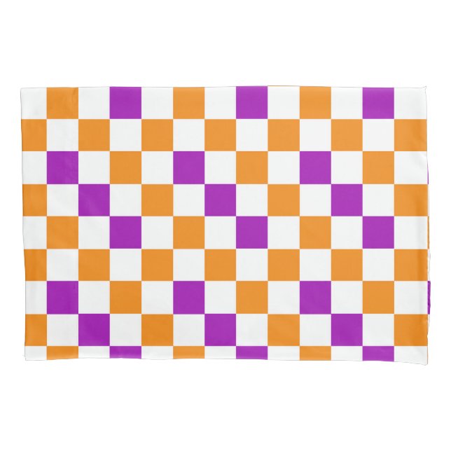 Orange White Purple Checkered Pattern Design  Pillowcase (Front)