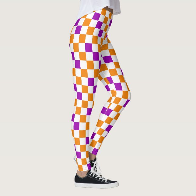 Orange White Purple Chequered Pattern Design  Leggings (Right)