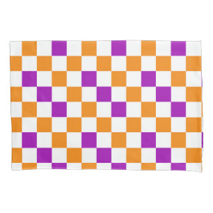 Orange White Purple Chequered Pattern Design Pillowcase