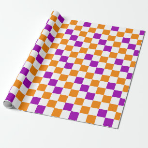 Orange White Purple Chequered Pattern Design Wrapping Paper